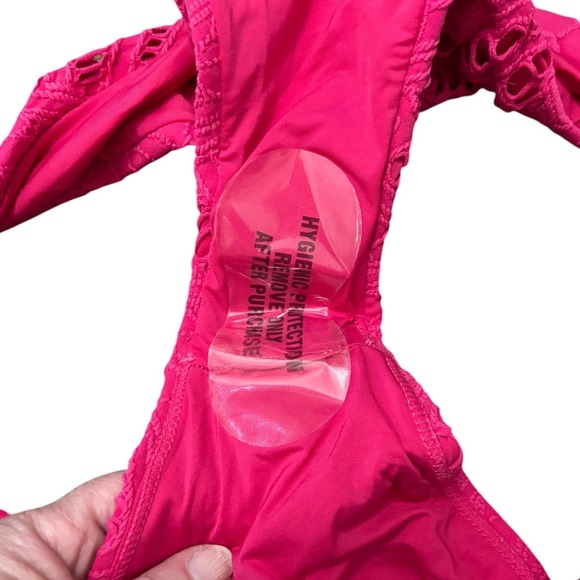 Milly Cabana Margot Pink Crochet Lace Bikini Bottom Low Rise Size L NWT - Picture 8 of 10